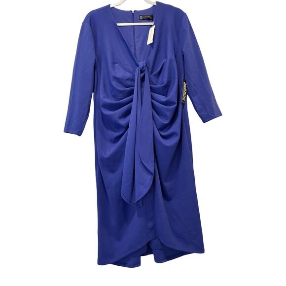 New York & Company Dresses & Skirts - NY&Co Size XL Solid Blue Cocktail Sheath Dress Runched Front V Neck NEW with Tag